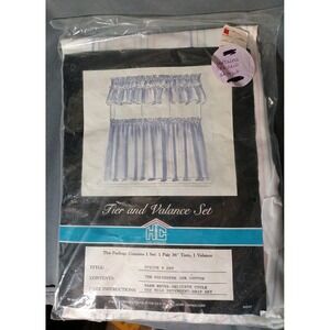 Vintage 80s Cafe Curtains 36" Panel Ruffle Valance Pastel Striped Cottagecore